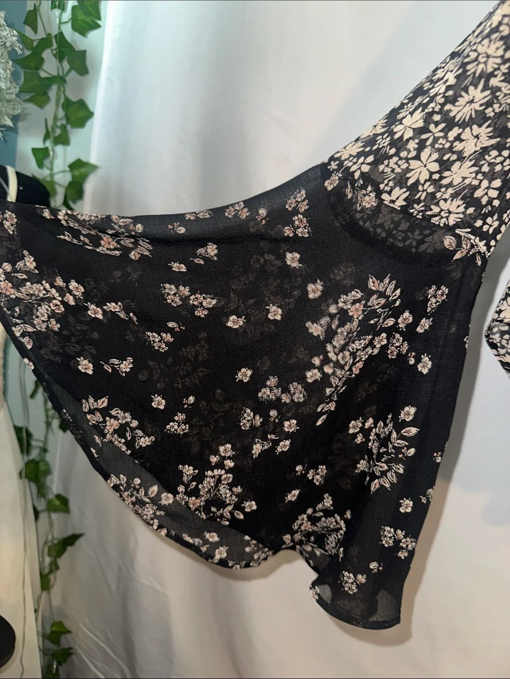 Free People Black Sheer Floral Tie-Front Blouse